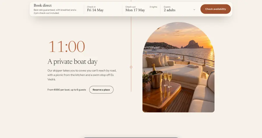 Experiencias para grupos en una web de ejemplo de hotel: día privado en barco