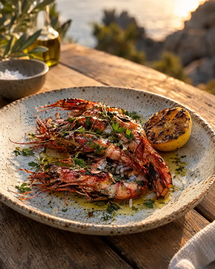 Gambas rojas a la brasa · imagen concepto Grow Ibiza